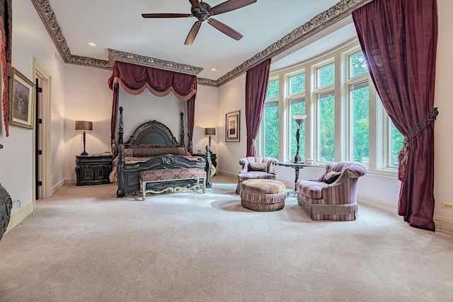 113 Carmela Ct, Bloomingdale, IL 60108 - carpeted bedroom featuring multiple windows, ceiling fan, recessed lighting, and ornamental molding