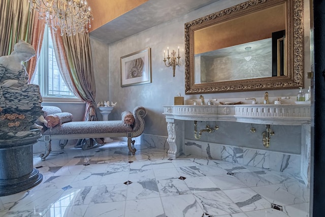 113 Carmela Ct, Bloomingdale, IL 60108 - bathroom featuring marble finish flooring and a chandelier