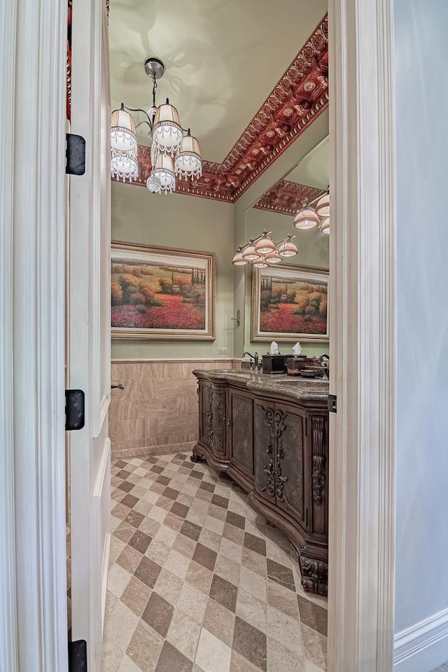 113 Carmela Ct, Bloomingdale, IL 60108 - bathroom featuring a chandelier and vanity