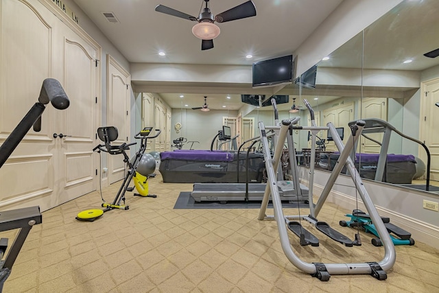 113 Carmela Ct, Bloomingdale, IL 60108 - gym with ceiling fan, carpet floors, and recessed lighting