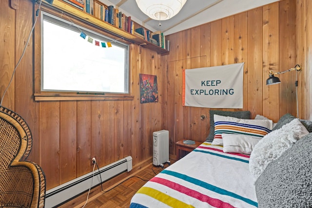 2110 Heather Rd, Geneva, IL 60134 - bedroom with a baseboard radiator, wooden walls, and radiator