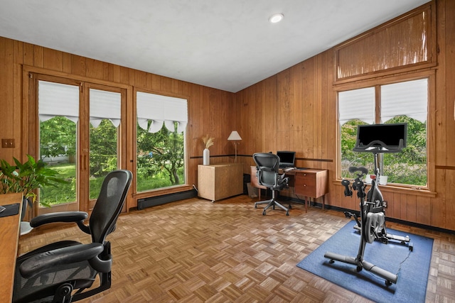 2110 Heather Rd, Geneva, IL 60134 - home office with wood walls and a baseboard radiator
