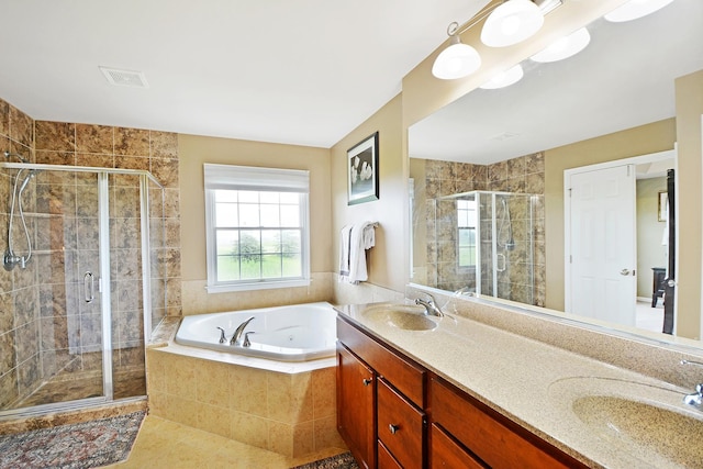 35 Open Pkwy N, Hawthorn Woods, IL 60047 - bathroom featuring a whirlpool tub, a shower stall, double vanity, and tile patterned flooring