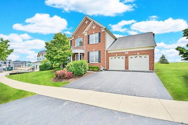 35 Open Pkwy N, Hawthorn Woods, IL 60047 - view of front of property with brick siding, an attached garage, asphalt driveway, a front lawn, and roof with shingles