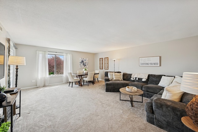 living area featuring baseboards and carpet
