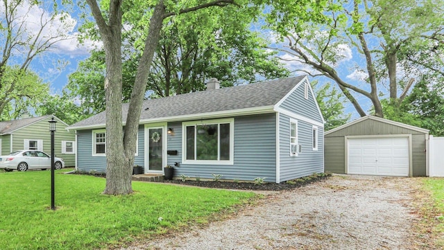 1304 Briarcliff Dr, Urbana, IL 61801 - single story home with dirt driveway, an outdoor structure, a chimney, a garage, and a front yard