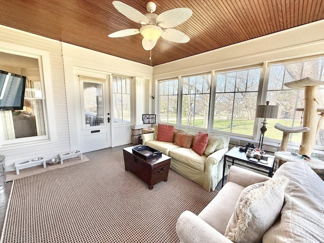 sunroom / solarium with wood ceiling