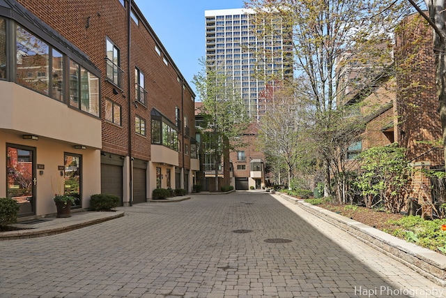 view of street with curbs