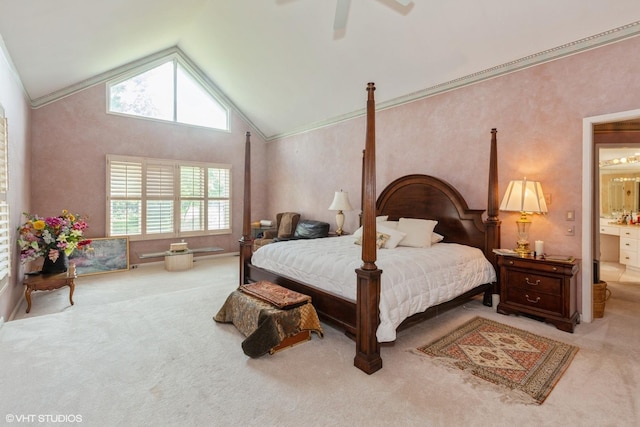 18W742 60th St, Westmont, IL 60559 - bedroom with ornamental molding, ceiling fan, ensuite bath, and carpet flooring