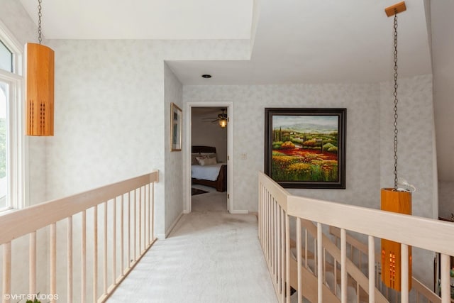 18W742 60th St, Westmont, IL 60559 - hallway featuring an upstairs landing, wallpapered walls, and carpet
