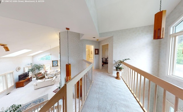 18W742 60th St, Westmont, IL 60559 - hallway with a skylight, light carpet, and an upstairs landing