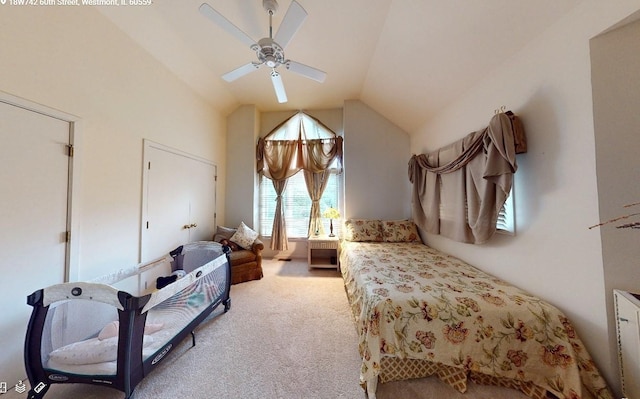 18W742 60th St, Westmont, IL 60559 - carpeted bedroom with a ceiling fan and vaulted ceiling
