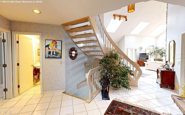 18W742 60th St, Westmont, IL 60559 - stairs featuring tile patterned floors and a skylight