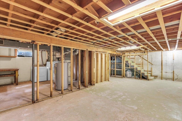 2506 S Cottage Grove Ave, Urbana, IL 61801 - unfinished basement with gas water heater, stairs, and independent washer and dryer