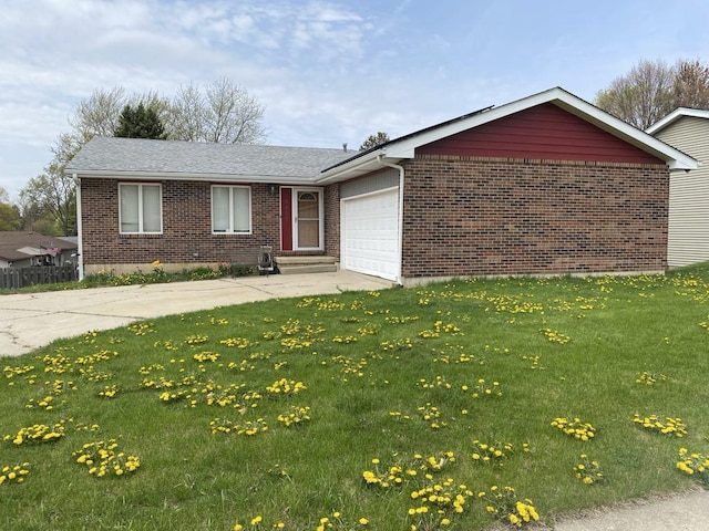 10607 Mathew St, Huntley, IL 60142 - single story home featuring a garage, a front yard, driveway, and brick siding