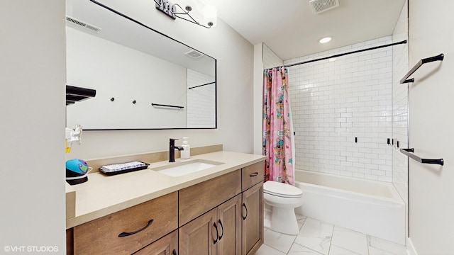 11050 Deer Haven Ln, Orland Park, IL 60467 - bathroom with marble finish floors, shower / tub combo, vanity, and toilet