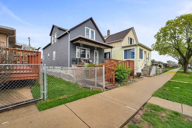 13134 S Burley Ave, Chicago, IL 60633 - bungalow-style home with a front yard, a fenced front yard, covered porch, and a gate