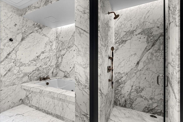 159 E Walton Pl Unit 5G, Chicago, IL 60611 - bathroom with a marble finish shower and a garden tub