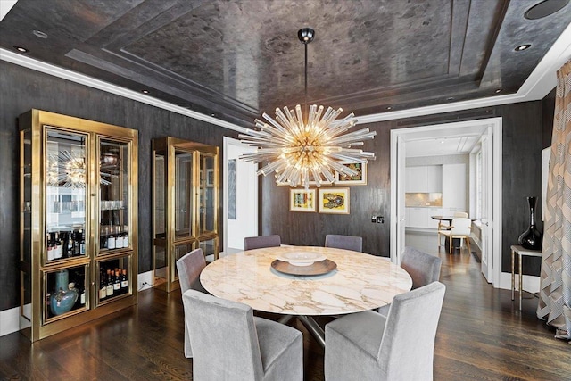 159 E Walton Pl Unit 5G, Chicago, IL 60611 - dining room featuring wood finished floors, a tray ceiling, and a chandelier