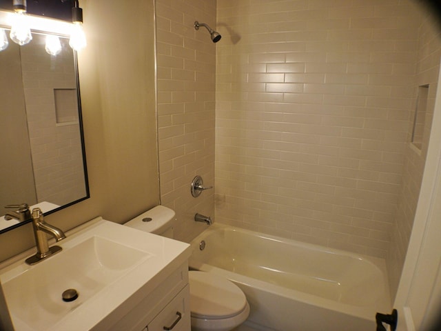 full bathroom featuring toilet,  shower combination, and vanity