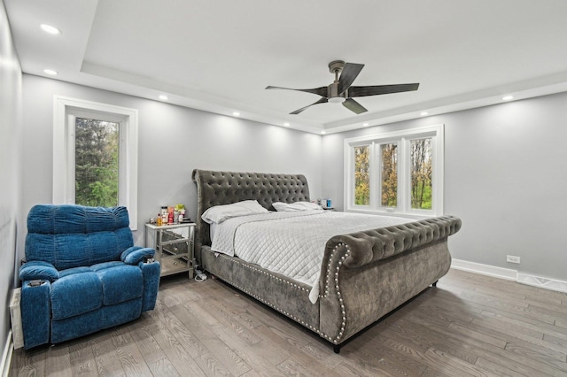 11702 Center Dr, Lemont, IL 60439 - bedroom featuring a tray ceiling, wood finished floors, and recessed lighting