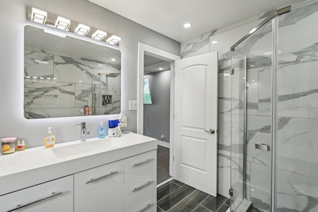 11702 Center Dr, Lemont, IL 60439 - full bath featuring a marble finish shower and vanity