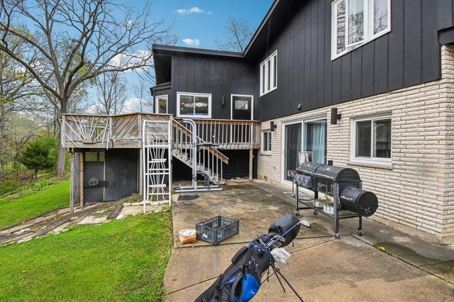11702 Center Dr, Lemont, IL 60439 - back of house with stairs, a deck, a patio, and a yard