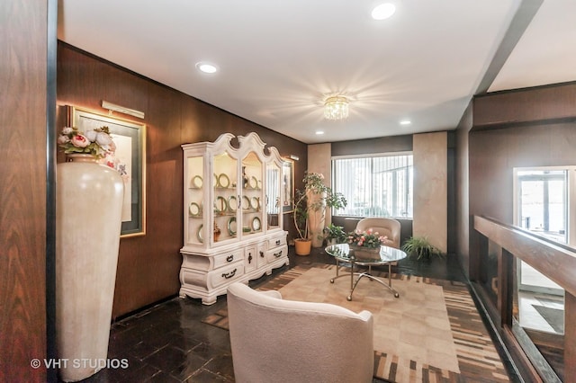 7061 N Kedzie Ave Unit 1409, Chicago, IL 60645 - interior space featuring wooden walls, recessed lighting, and marble finish floor