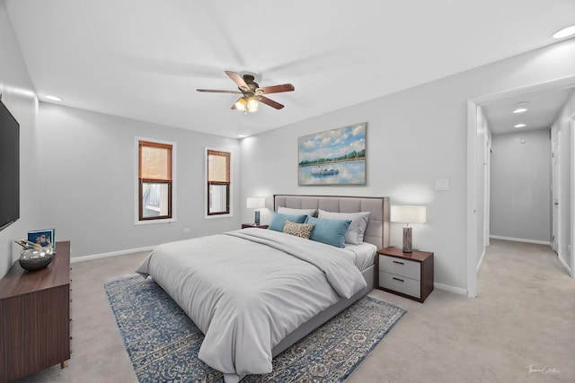 7808 Woodward Ave Unit 41-4G, Woodridge, IL 60517 - bedroom featuring light carpet, baseboards, recessed lighting, and ceiling fan