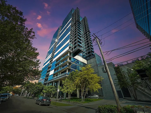 view of property at dusk
