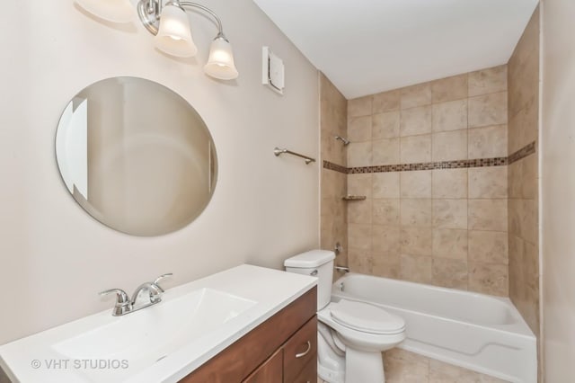 bathroom with toilet, shower / tub combination, and vanity