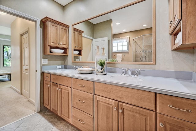 64 Huntington Ct, Burr Ridge, IL 60527 - bathroom with a stall shower, double vanity, and tile patterned floors