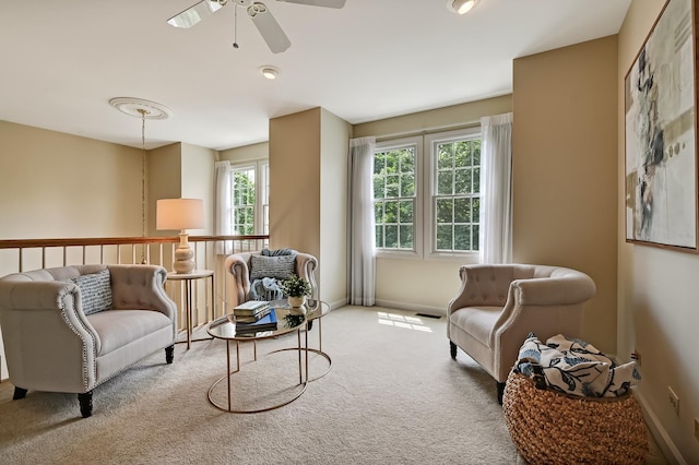 64 Huntington Ct, Burr Ridge, IL 60527 - living room with a ceiling fan, carpet, and baseboards