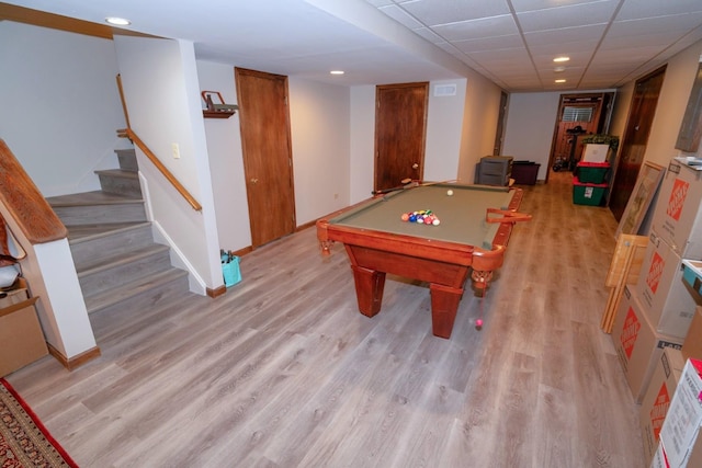 600 Salceda Dr, Mundelein, IL 60060 - recreation room with light wood finished floors, recessed lighting, baseboards, and pool table
