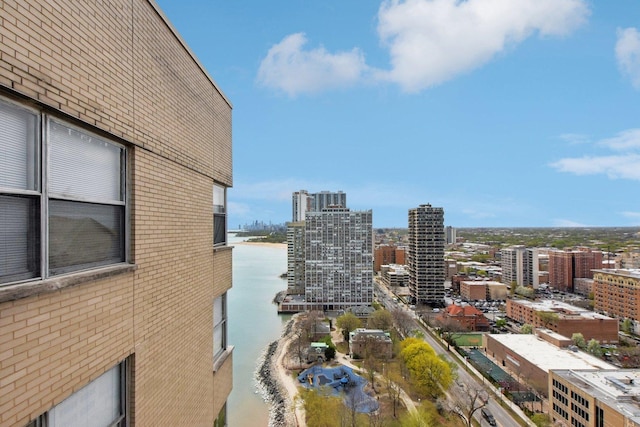 exterior space with a water view