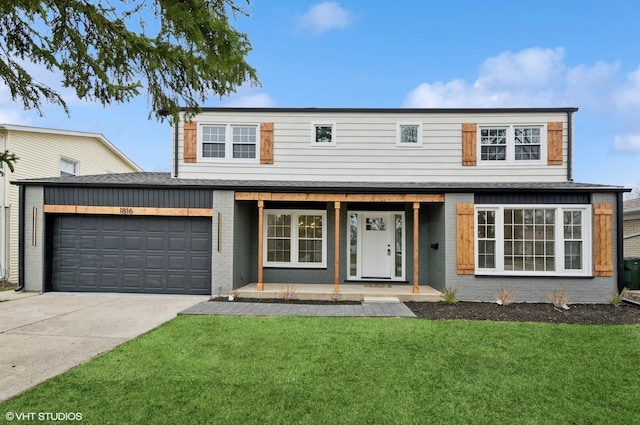 1816 W Pheasant Trl, Mount Prospect, IL 60056 - traditional-style home featuring a front yard, a garage, covered porch, brick siding, and concrete driveway