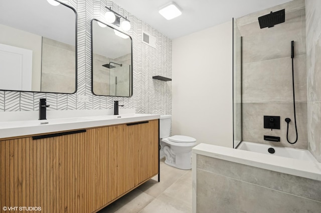 1816 W Pheasant Trl, Mount Prospect, IL 60056 - bathroom featuring a tub, tile patterned floors, toilet, double vanity, and a shower