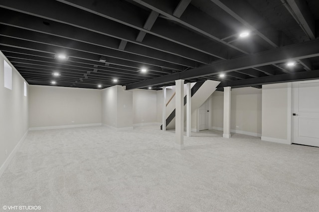 1816 W Pheasant Trl, Mount Prospect, IL 60056 - finished basement with baseboards, stairway, and carpet flooring
