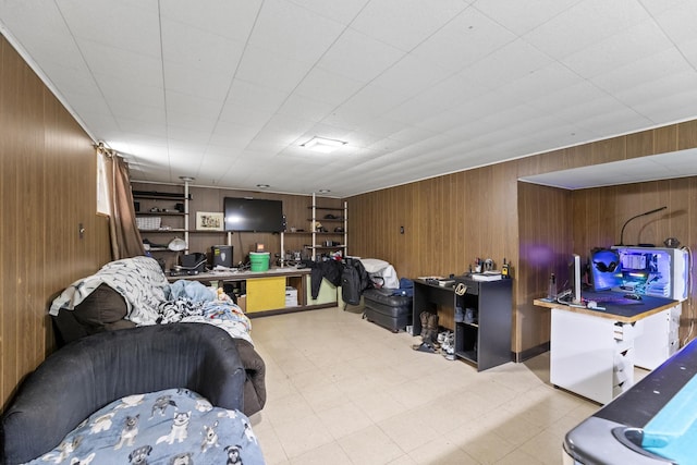 8515 S Kildare Ave, Chicago, IL 60652 - living room featuring tile patterned floors and wood walls