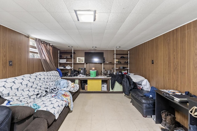 8515 S Kildare Ave, Chicago, IL 60652 - living room with wooden walls and tile patterned floors