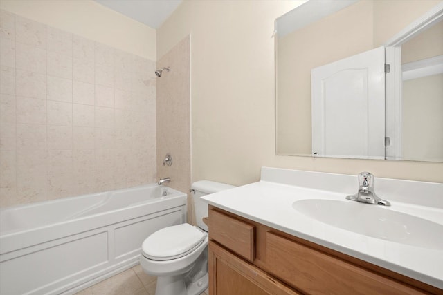 full bath with toilet, vanity, bathtub / shower combination, and tile patterned floors