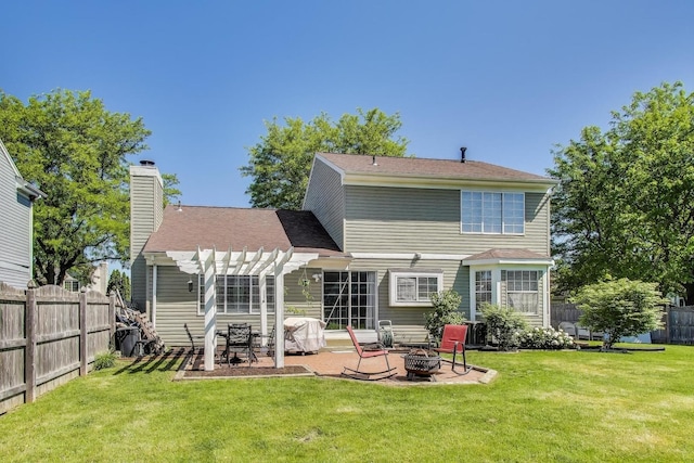 1214 Lone Oak Trl, Aurora, IL 60506 - back of property with an outdoor fire pit, a pergola, a chimney, and a patio