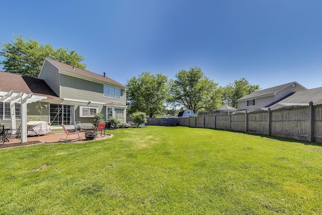 1214 Lone Oak Trl, Aurora, IL 60506 - view of yard with a fire pit, a patio area, and a pergola