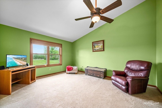 911 E Main St, Plano, IL 60545 - sitting room with lofted ceiling, carpet flooring, baseboards, and ceiling fan