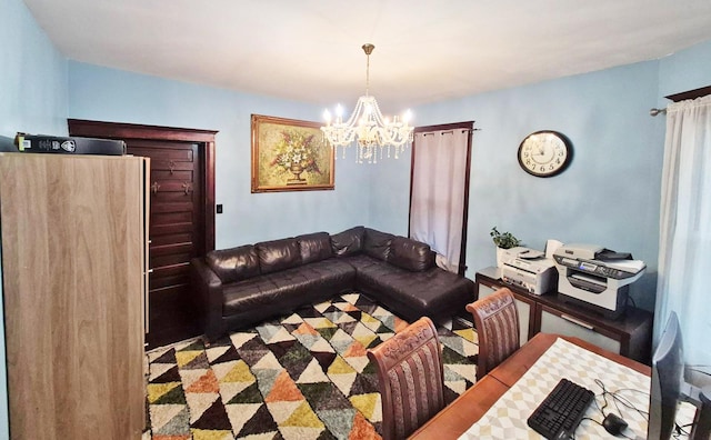 living room with a chandelier