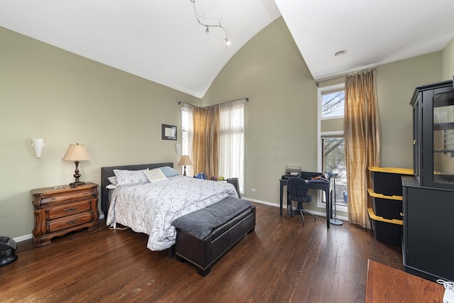535 N Wood St, Chicago, IL 60622 - bedroom with wood finished floors, high vaulted ceiling, and baseboards