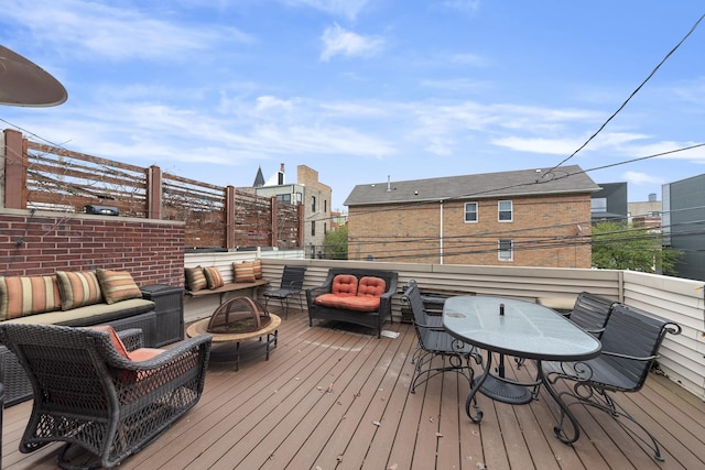 535 N Wood St, Chicago, IL 60622 - wooden deck featuring an outdoor living space with a fire pit