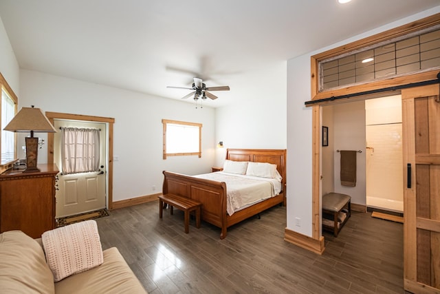 bedroom with baseboards, recessed lighting, and dark wood finished floors
