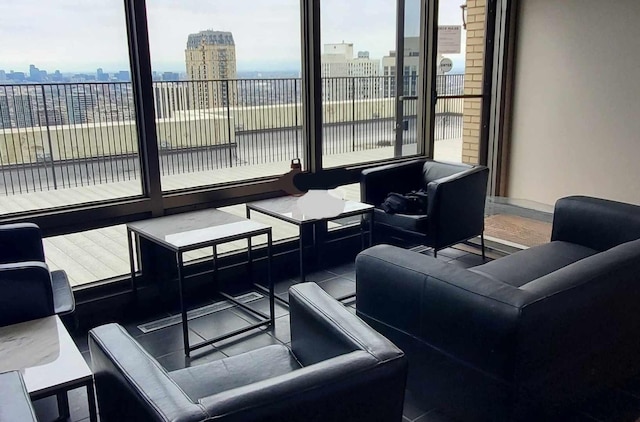 community lobby with a city view