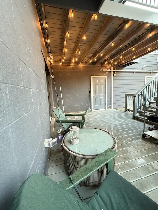 deck featuring stairs